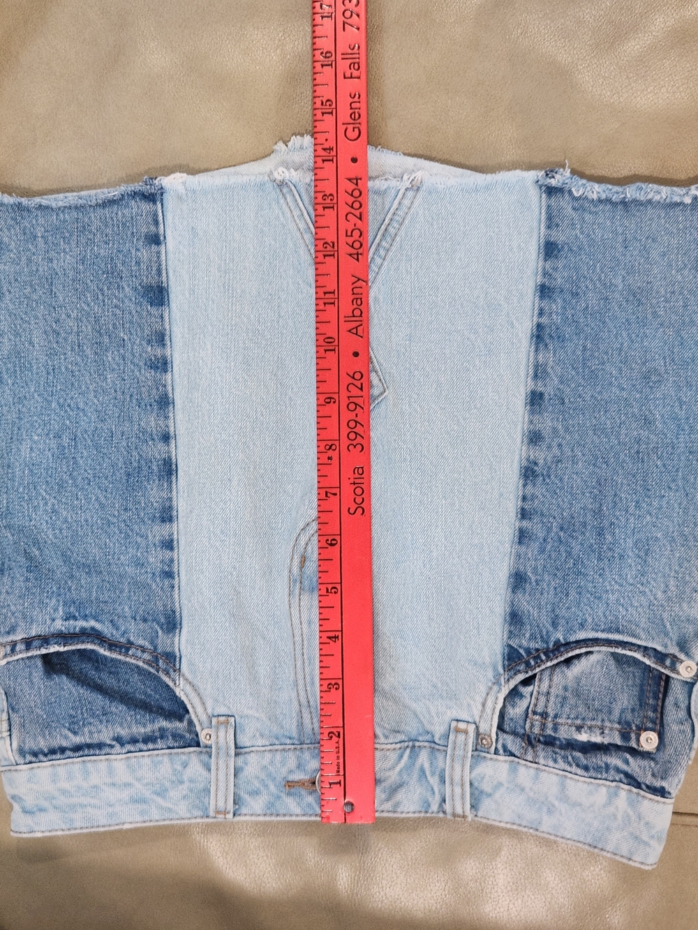 Garage Two Tone Colorblock Denim Patchwork Raw Hem Mini Skirt Size S - Picture 15 of 15
